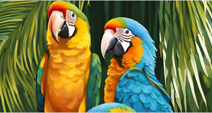 a couple of colorful parrots