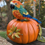 a bird on a pumpkin