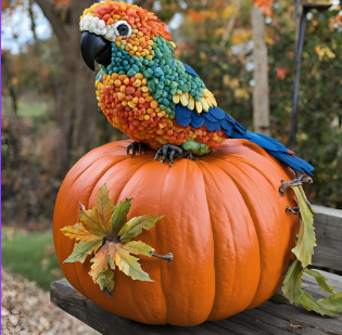 a bird on a pumpkin