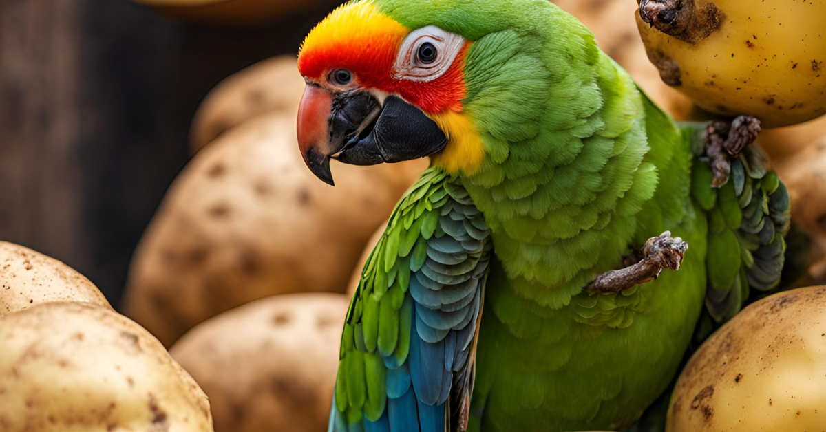 a green parrot with orange and blue feathers